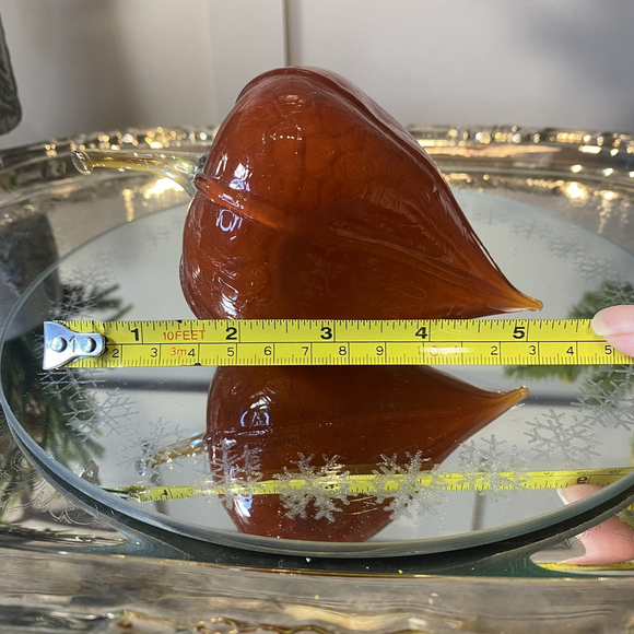 Hand Blow Heavy Glass Fall Colors Decor Orange Color Fruit Art Studio Signed - Picture 8 of 9